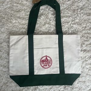 Trader Joe's Cream and Green Canvas Tote Bag